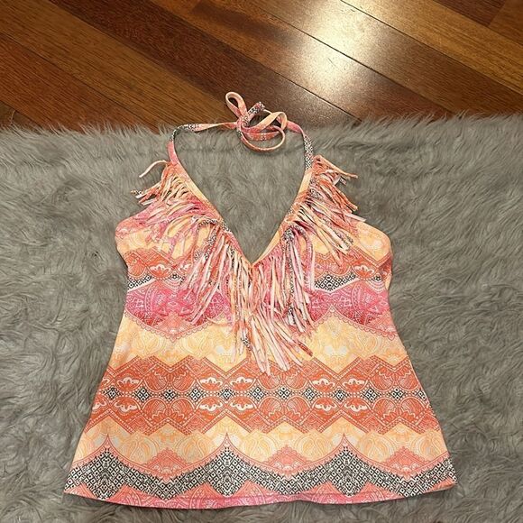 Jessica Simpson women’s yellow, gray, pink and red fringe swimsuit - Picture 2 of 9